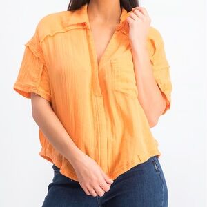 Free People We The Free Soft Gauze Collar Button‎ Top Size Medium